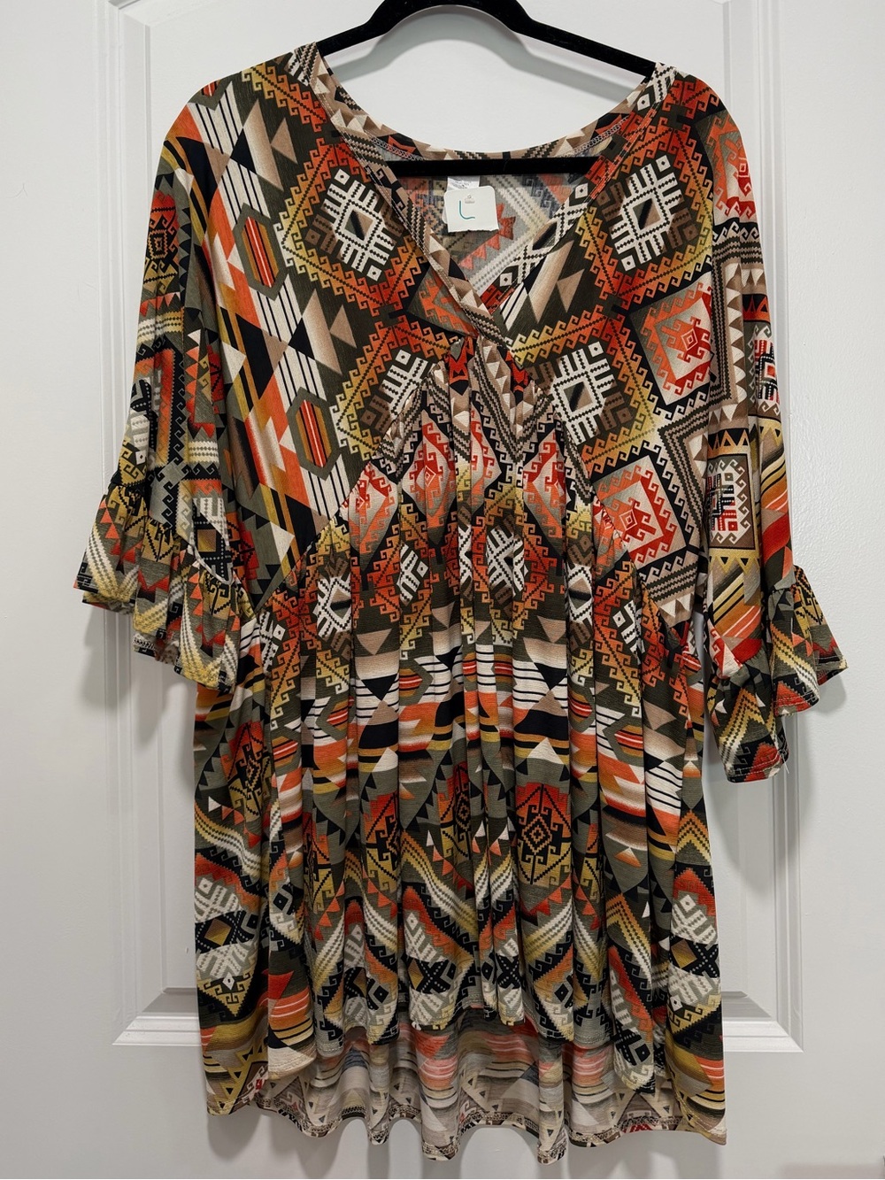 Boutique Boho Aztec Print Peasant Top in Rust & Multicolor Women’s Large — NWT - Picture 1 of 6